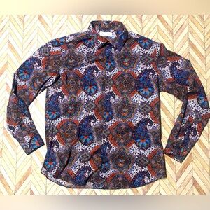 Aglini Francesco Designer Button Down Colorful Ornate Size 43 Made In Italy